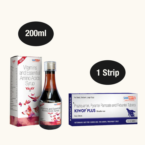 Savavet Kiwof Plus Dog Dewormer and Vaav Syrup for Dogs Combo