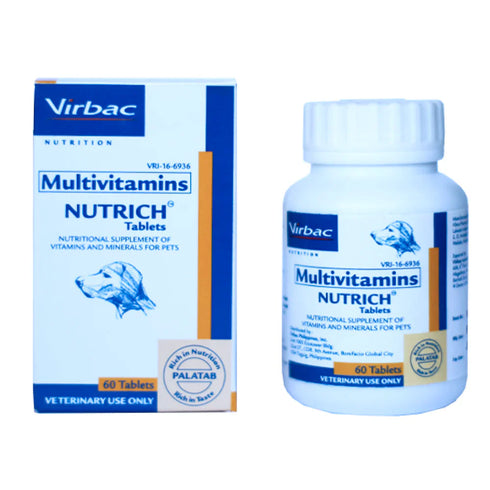 Venkys Gutwell Pre & Probiotics gut Health Powder and Virbac Nutrich Multi Vitamin Tablets Combo